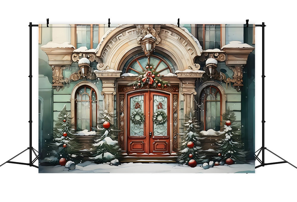 Weihnachts Aquarell Haus Baum Hintergrund RR7-787