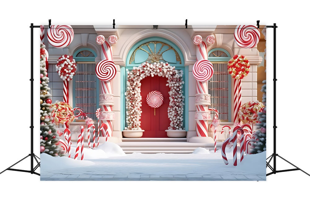 Candy House Schnee Weihnachtsbaum Hintergrund RR7-789