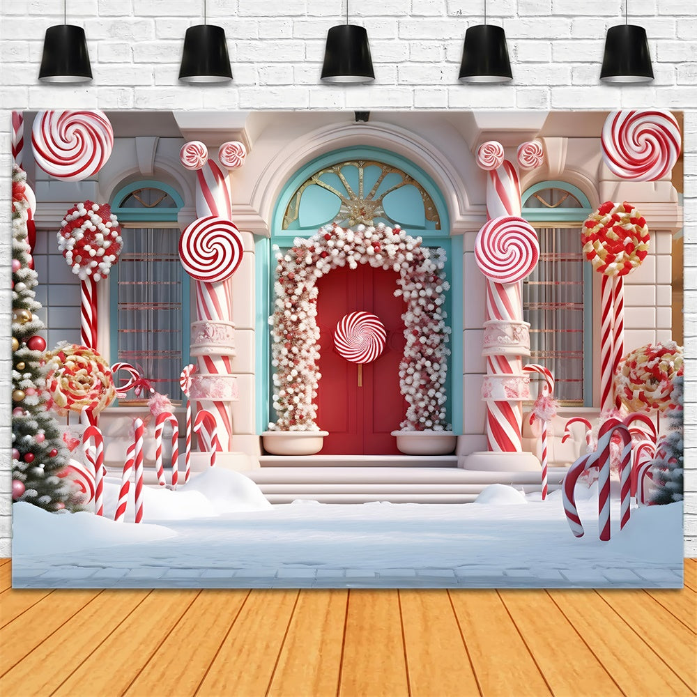 Candy House Schnee Weihnachtsbaum Hintergrund RR7-789