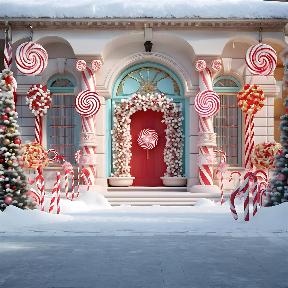 Candy House Schnee Weihnachtsbaum Hintergrund RR7-789