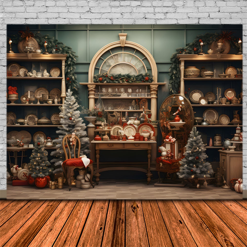 Weihnachtsladen Holzregal Hintergrund RR7-793