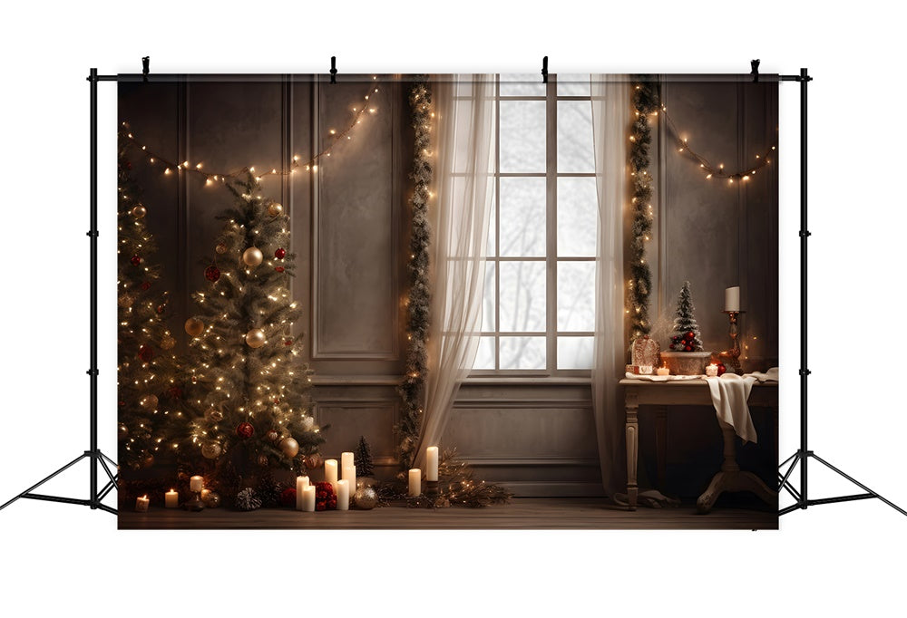 Weihnachtsbaum Lichter Kerzen Fenster Hintergrund RR7-799