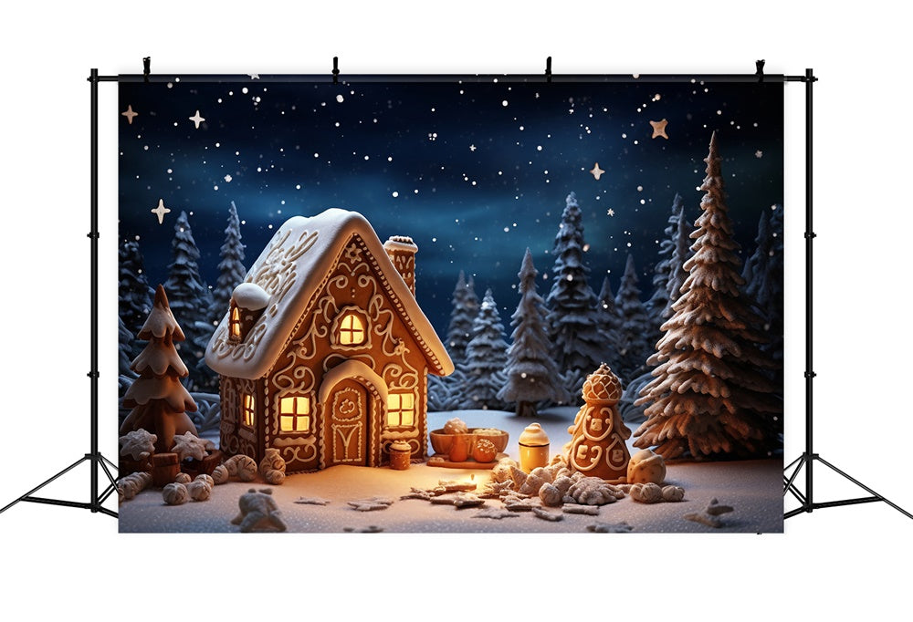 Weihnachten Nacht Wald Lebkuchenhaus Hintergrund RR7-831