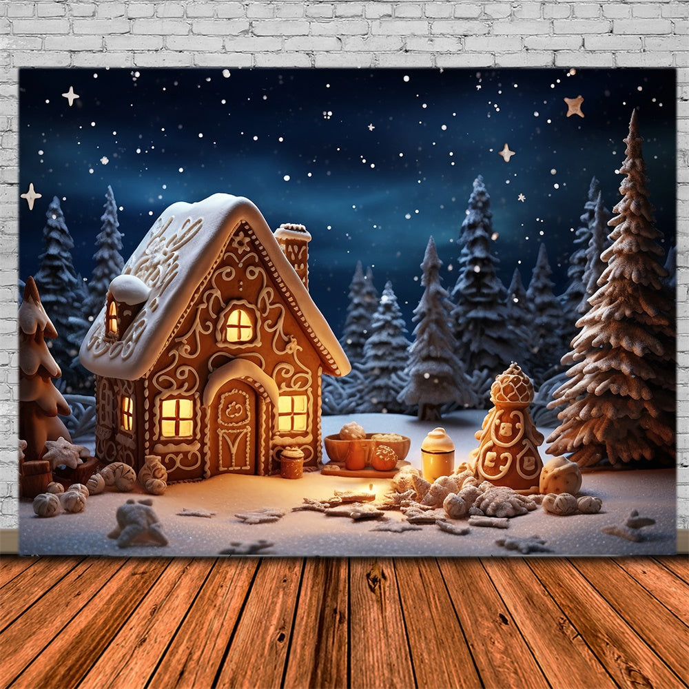Weihnachten Nacht Wald Lebkuchenhaus Hintergrund RR7-831