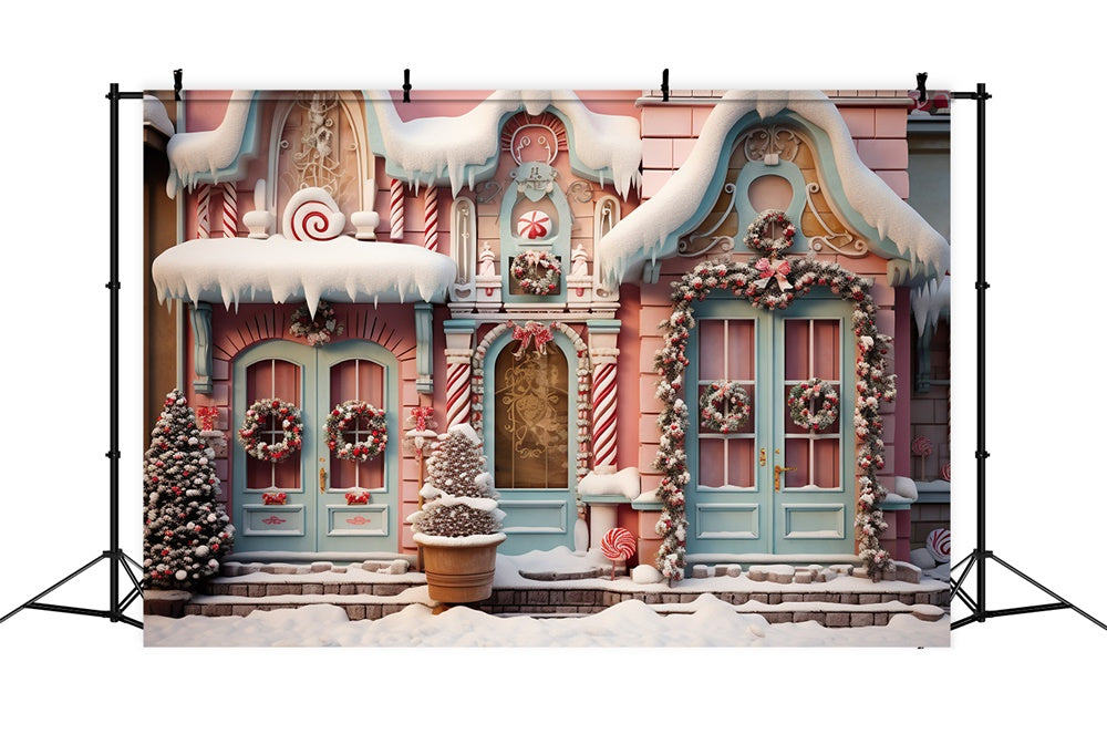 Weihnachtsbäume Schnee Candy House Hintergrund RR7-840