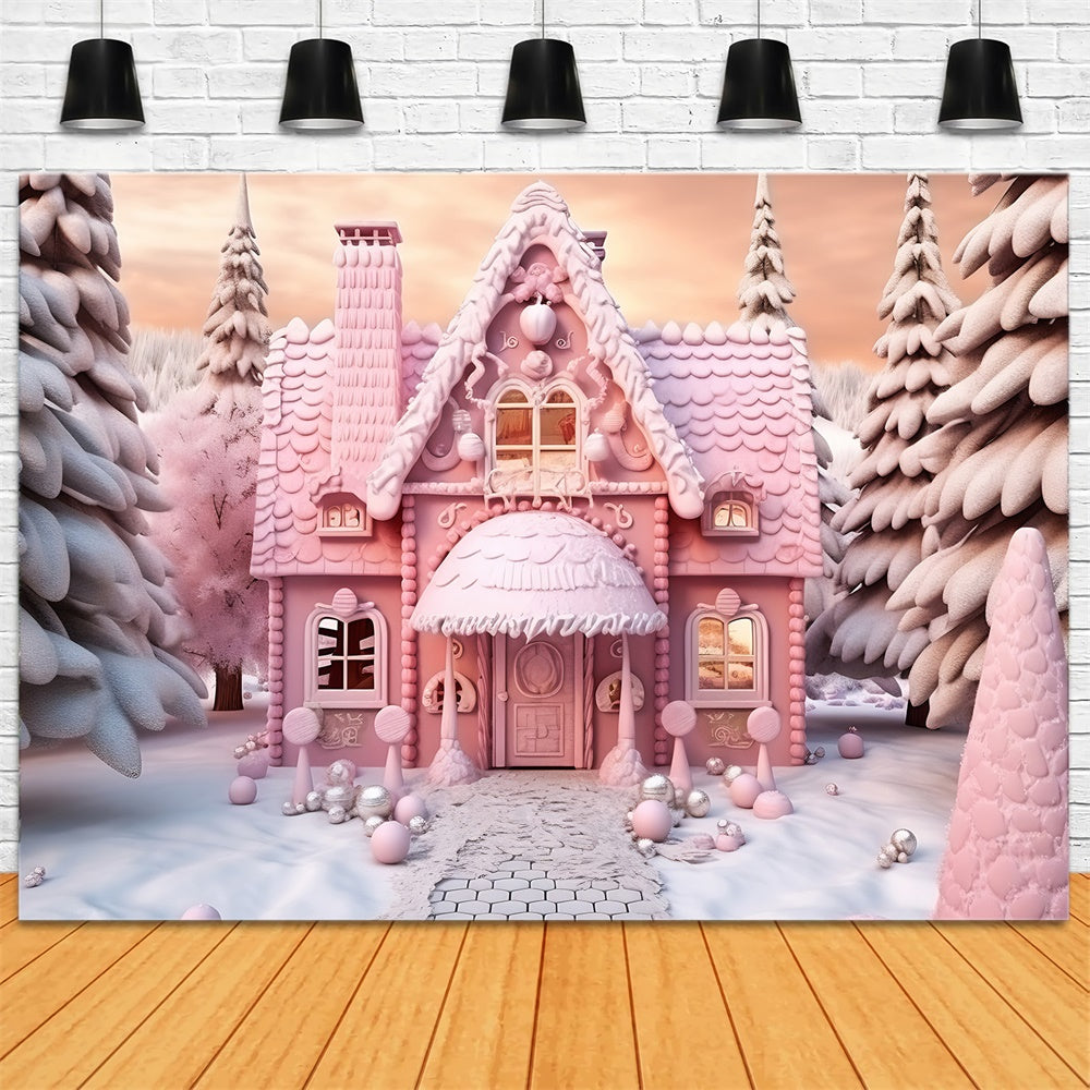 Weihnachten Pink Candy House Cart Hintergrund RR7-845