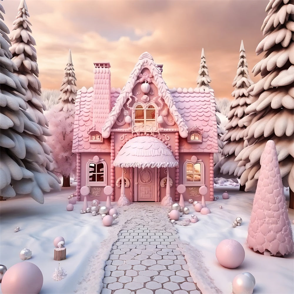 Weihnachten Pink Candy House Cart Hintergrund RR7-845