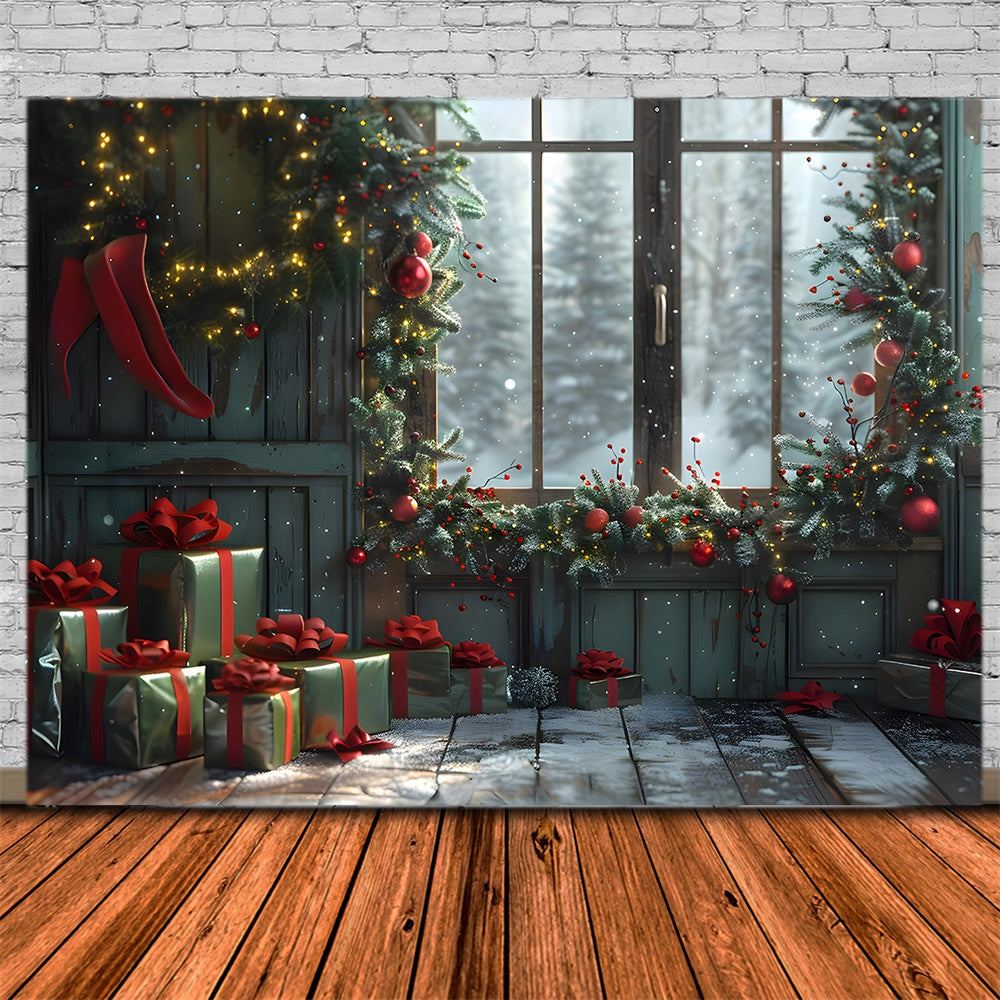 Weihnachtsgeschenkboxen Zimmer Fenster Hintergrund RR7-854