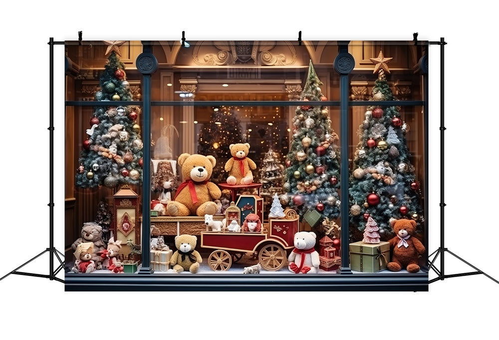 Weihnachtsbaum Bär Spielzeugladen Fenster Hintergrund RR7-856