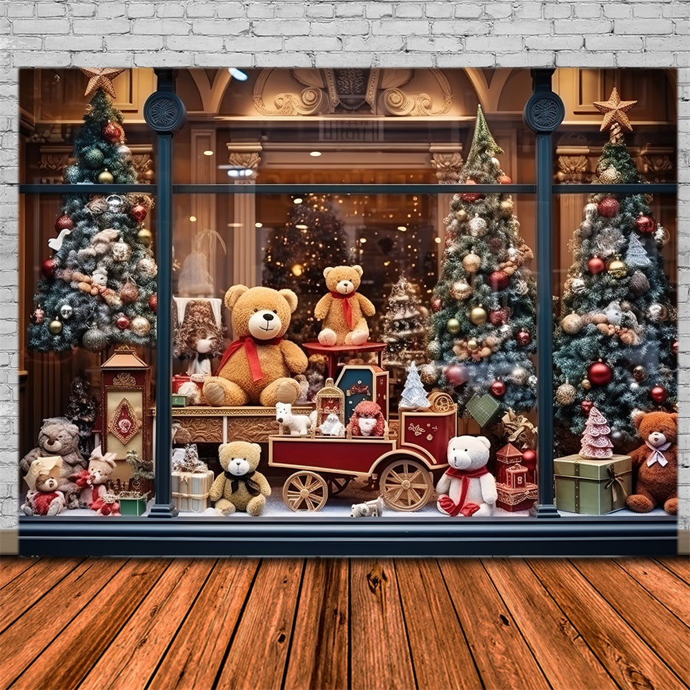 Weihnachtsbaum Bär Spielzeugladen Fenster Hintergrund RR7-856