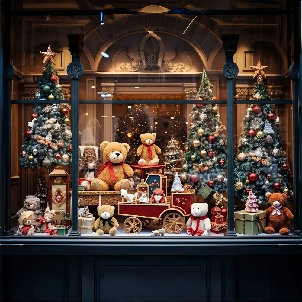 Weihnachtsbaum Bär Spielzeugladen Fenster Hintergrund RR7-856