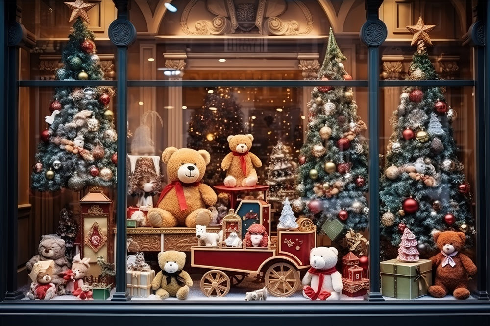 Weihnachtsbaum Bär Spielzeugladen Fenster Hintergrund RR7-856