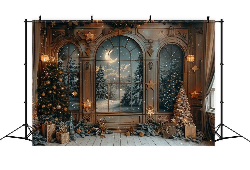 Weihnachtstür verschneiter Waldblick Hintergrund RR7-864