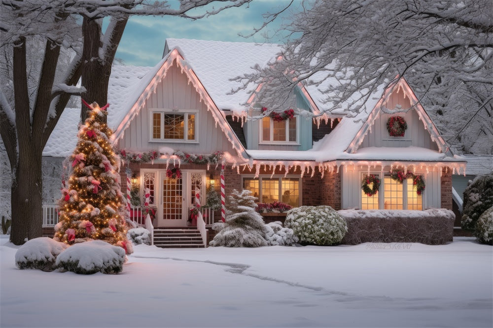 Schneewunderland Weihnachtsbaum Haus Hintergrund RR7-868