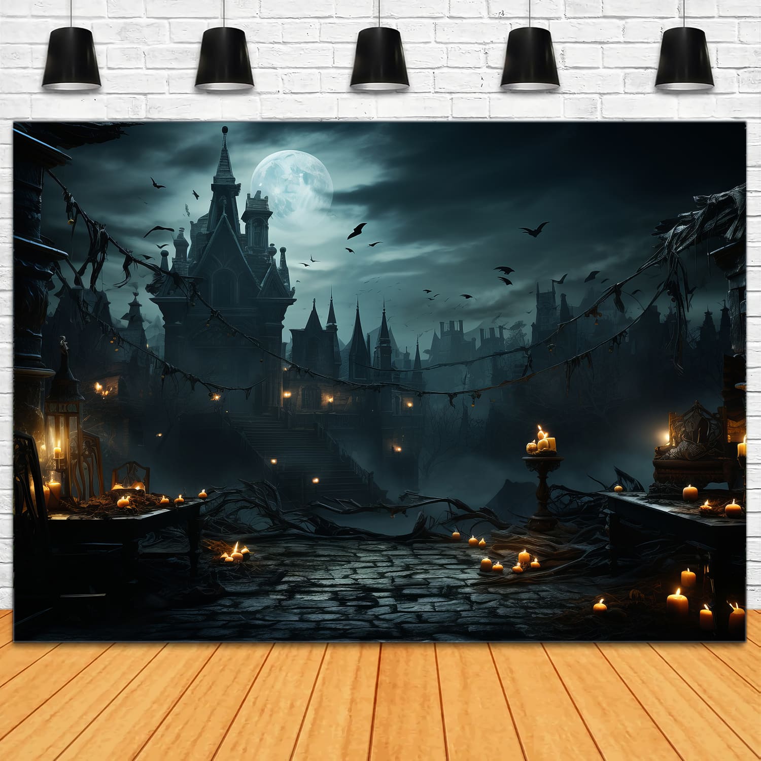 Halloween Spukschloss Kerzen Backdrop RR7-89