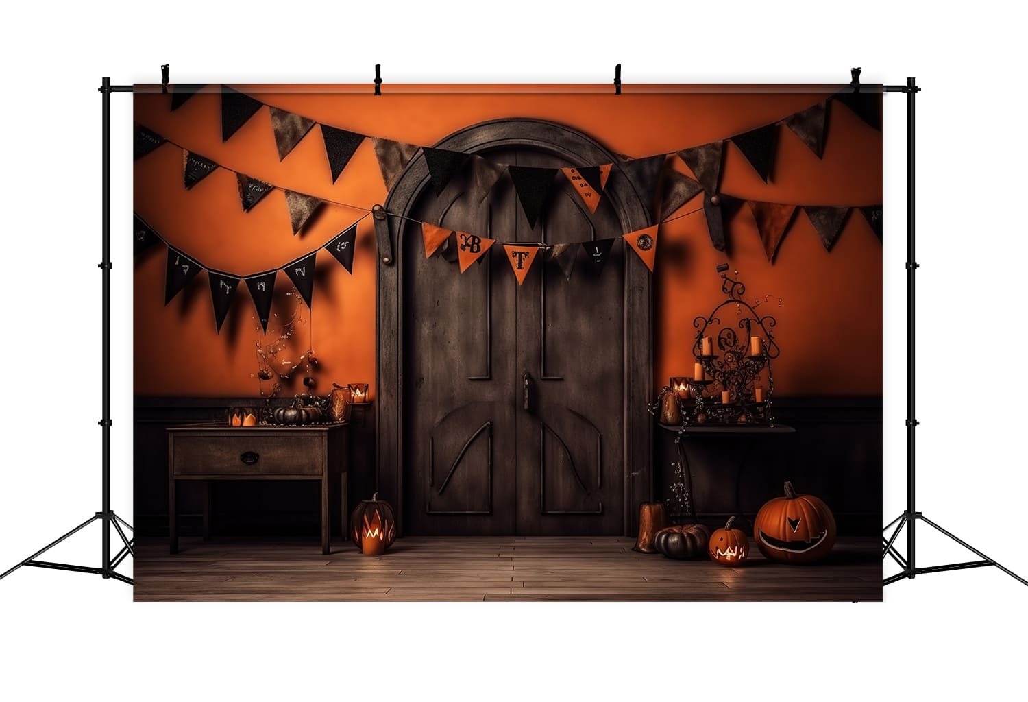 Halloween Kürbis Laterne Schwarze Tür Hintergrund RR7-95