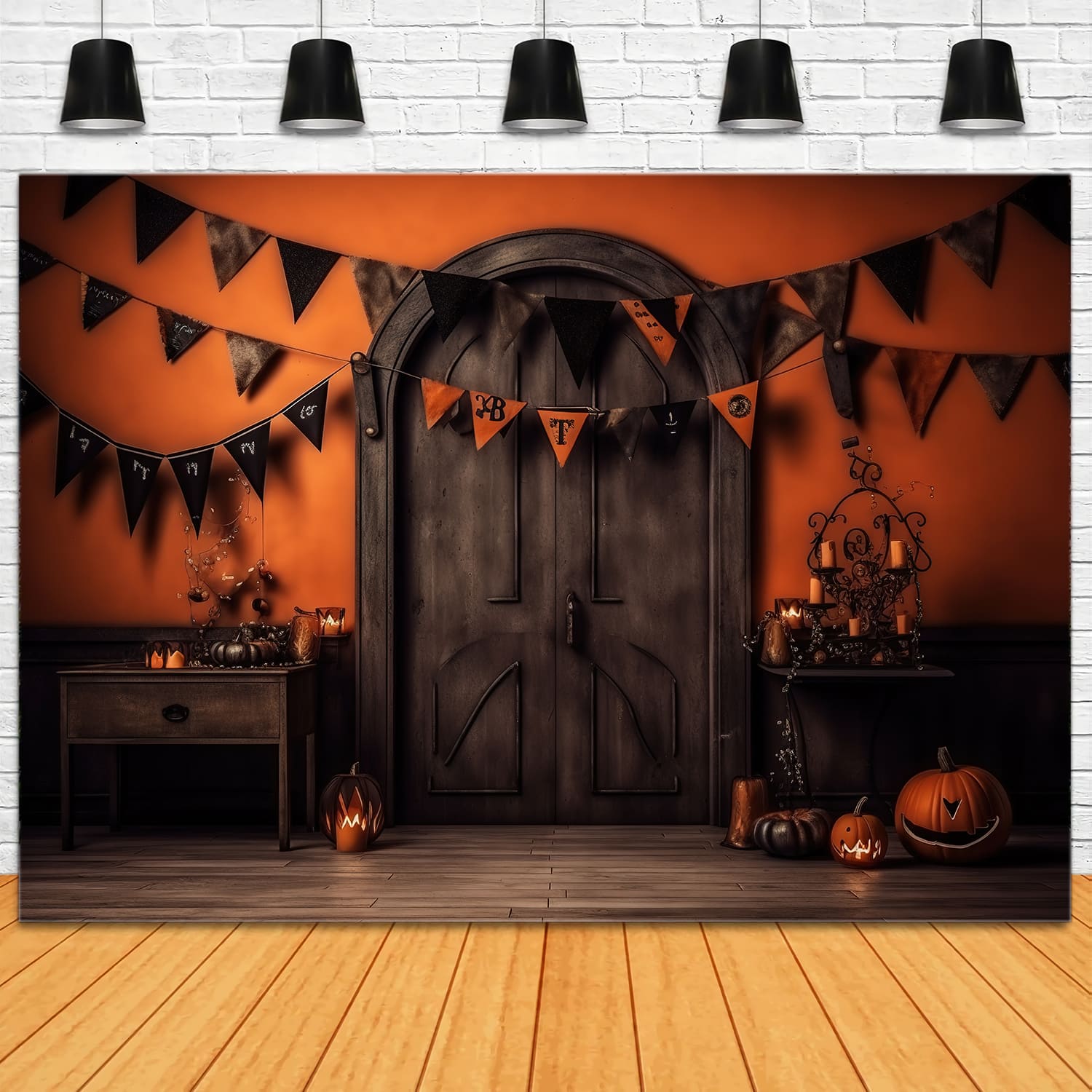 Halloween Kürbis Laterne Schwarze Tür Hintergrund RR7-95