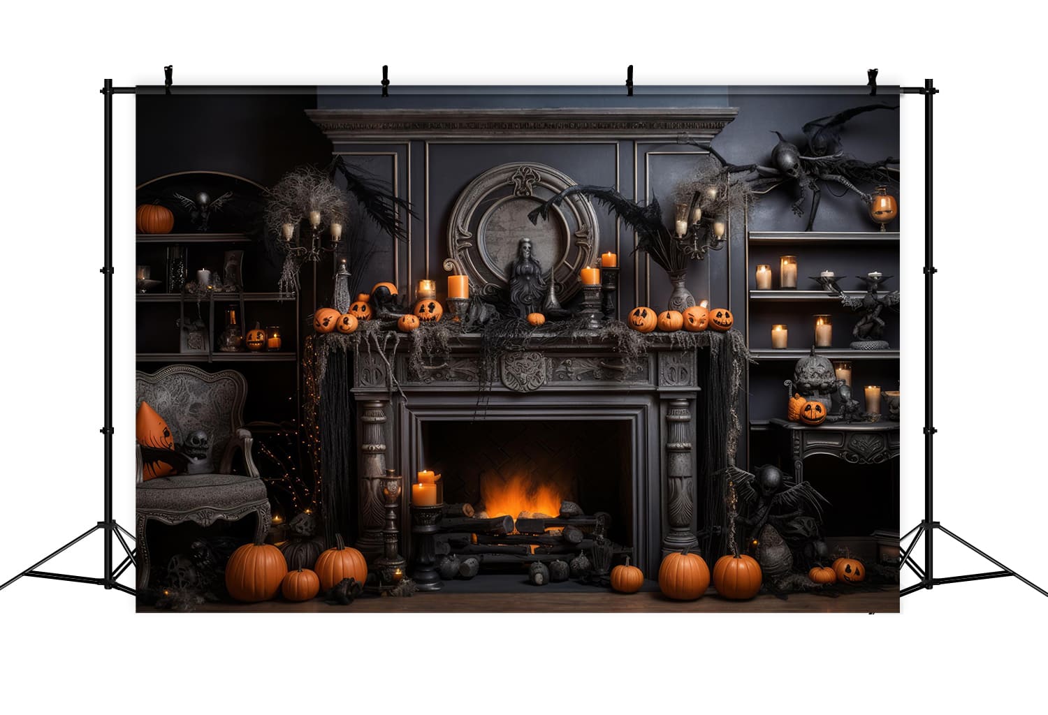 Halloween Kamin Kürbisse Kerzen Backdrop RR7-97