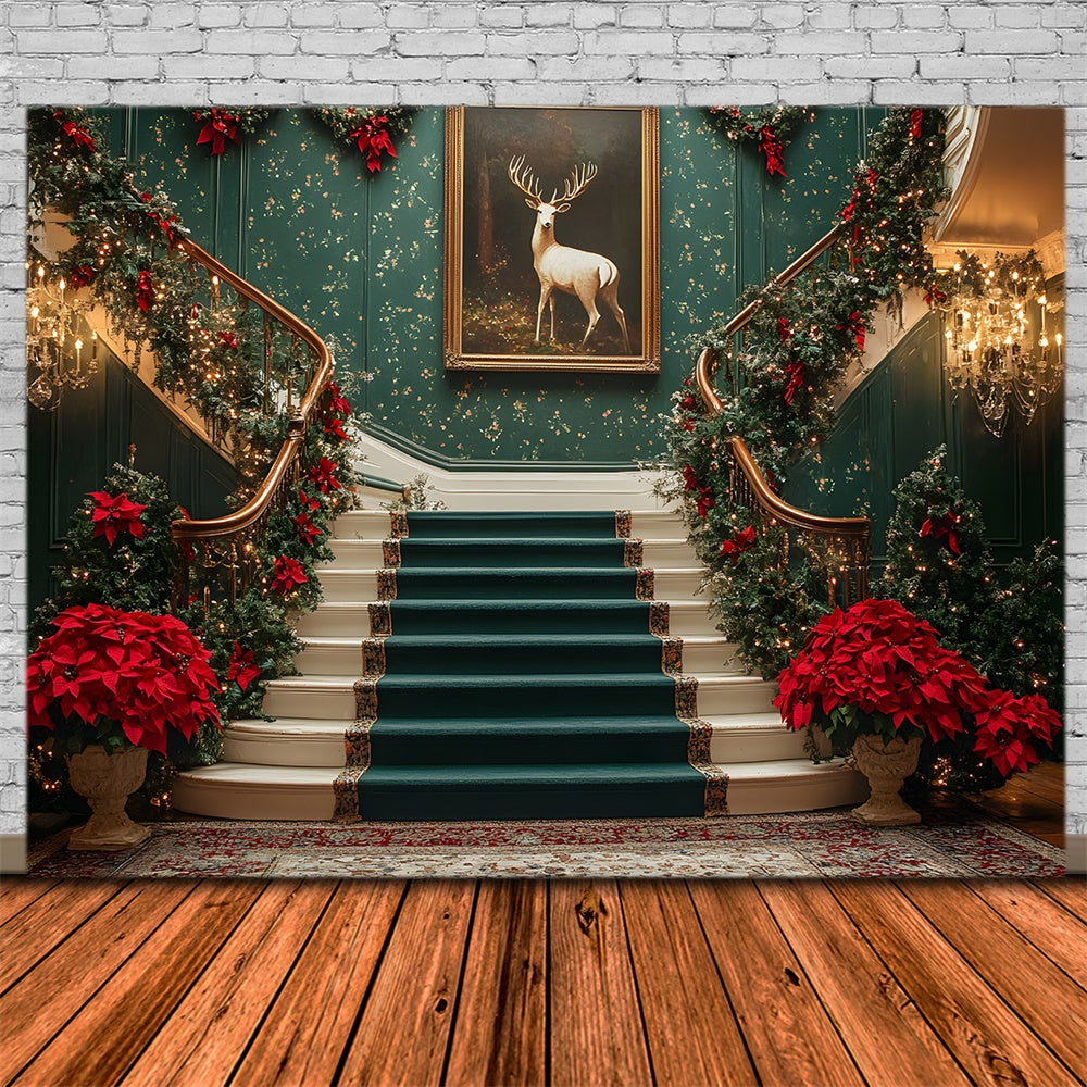 Weihnachtszimmer Retro Grün Treppe Backdrop RR8-105