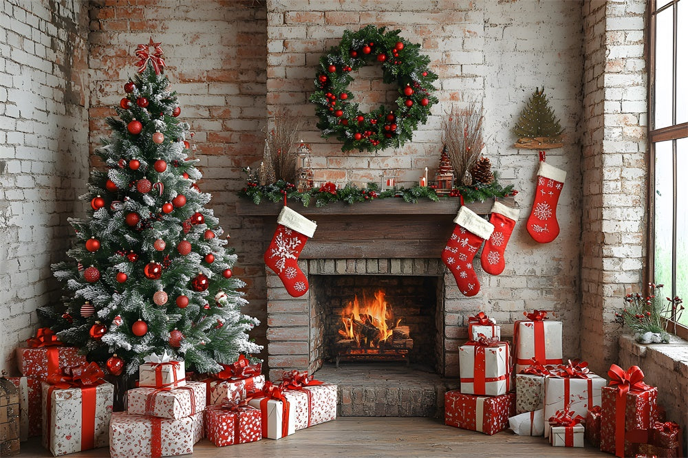 Weihnachten Backsteinmauer Kamin Strümpfe Backdrop RR8-115