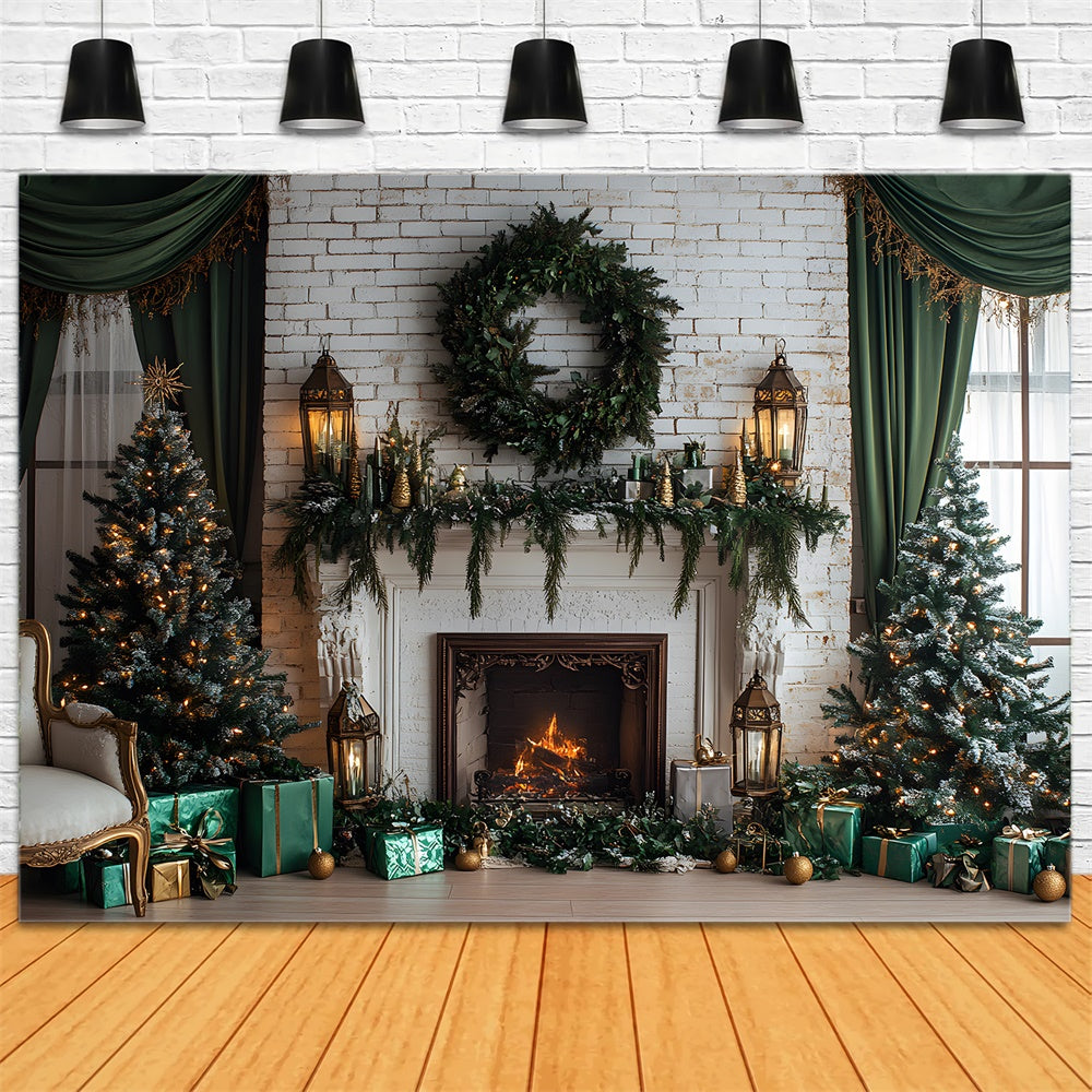 Weihnachten Weiße Wand Kamin Kranz Backdrop RR8-119