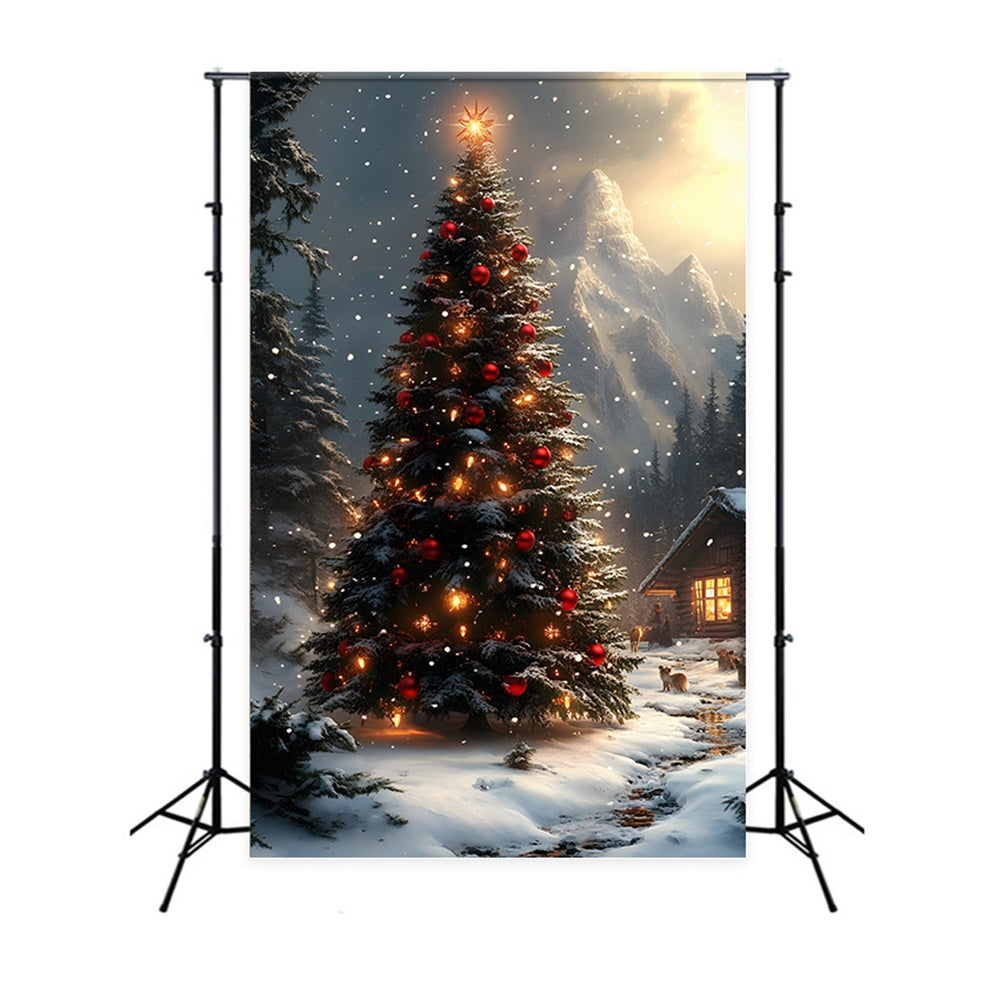 Weihnachtsbaum Schneebedeckter Berg Backdrop RR8-128