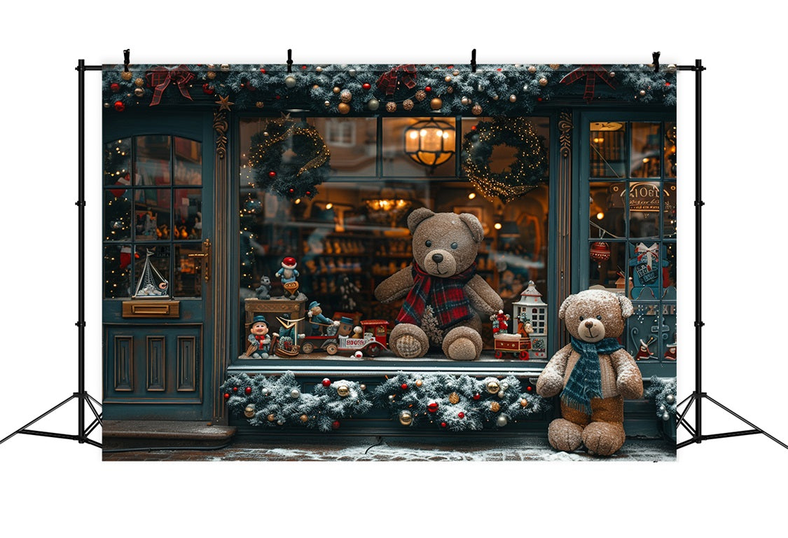 Weihnachtliches Spielzeug-Schaufenster mit Teddybären-Hintergrund RR8-146