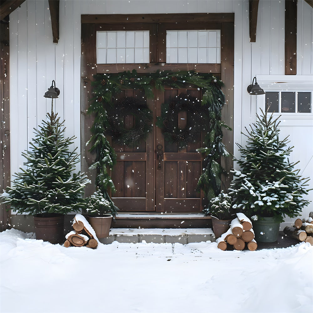 Weihnachtsbäume Kranz Holz Tür Hintergrund RR8-18