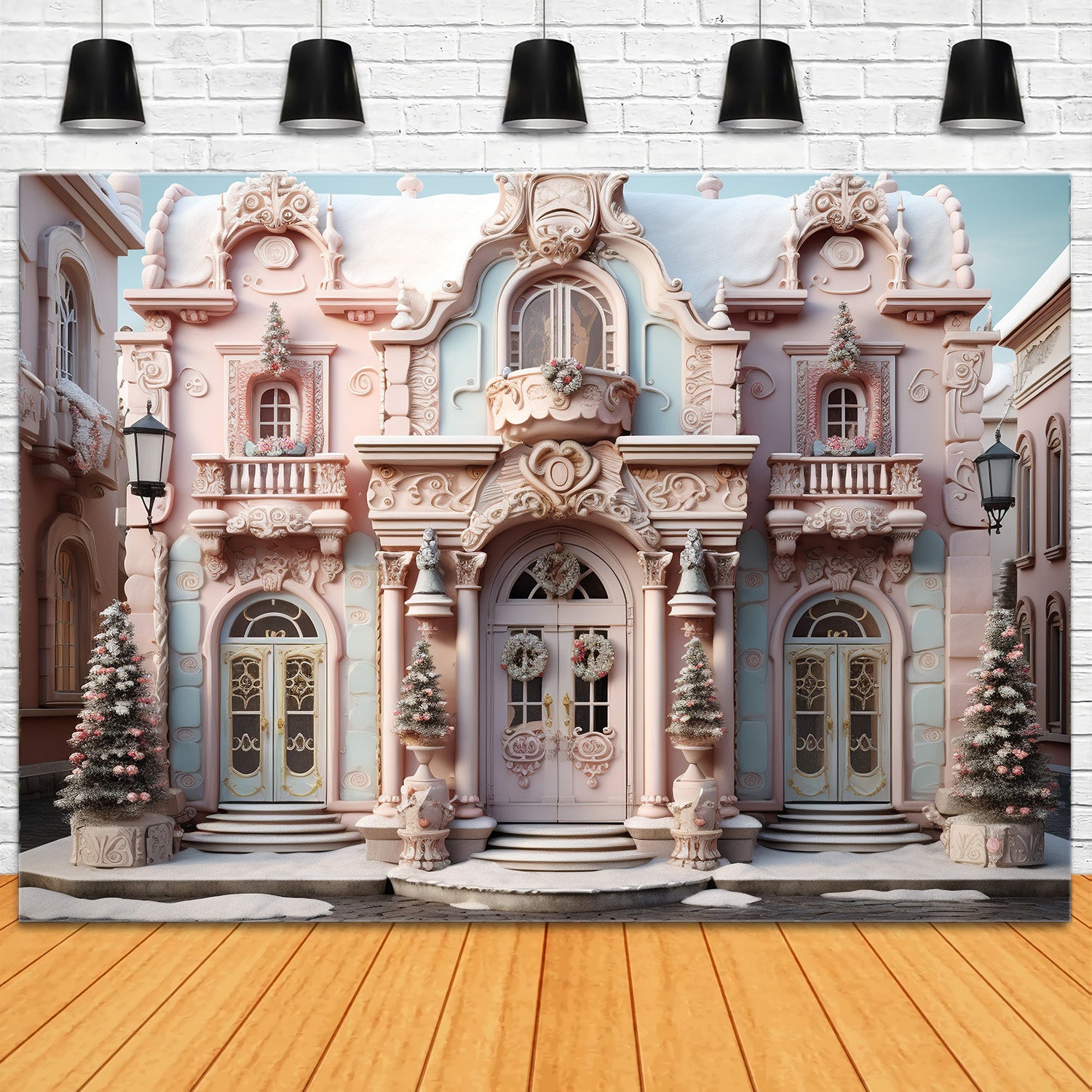 Weihnachten Pink Candy Castle Backdrop RR8-191