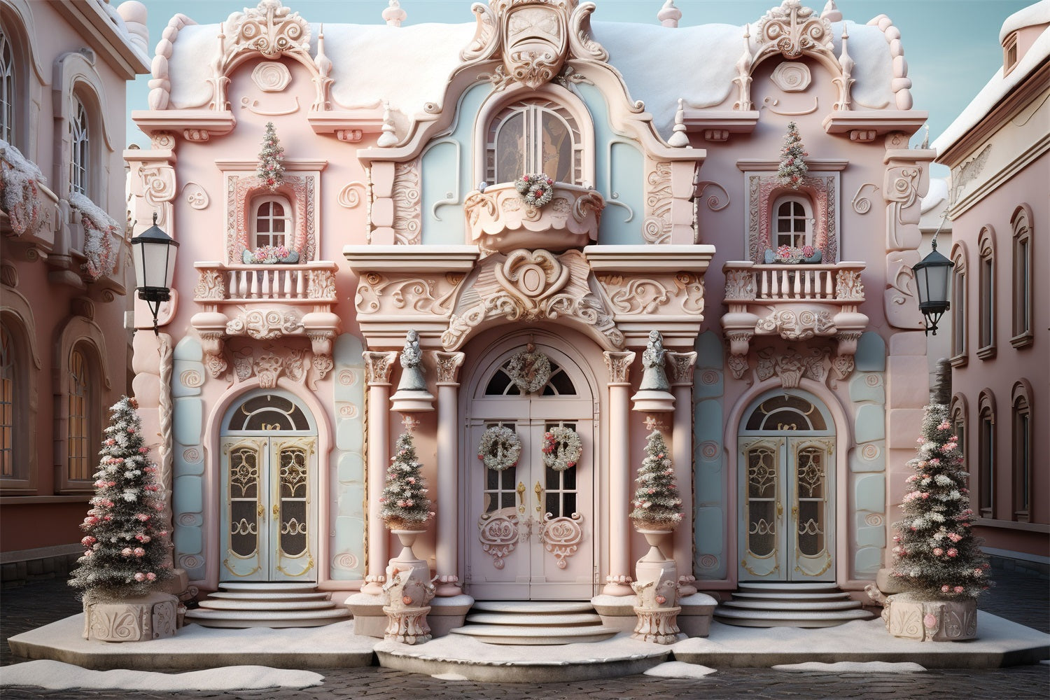 Weihnachten Pink Candy Castle Backdrop RR8-191