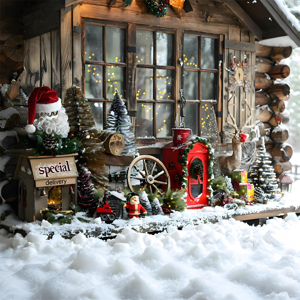 Weihnachten Schnee dekoriert Holzhaus Backdrop RR8-21