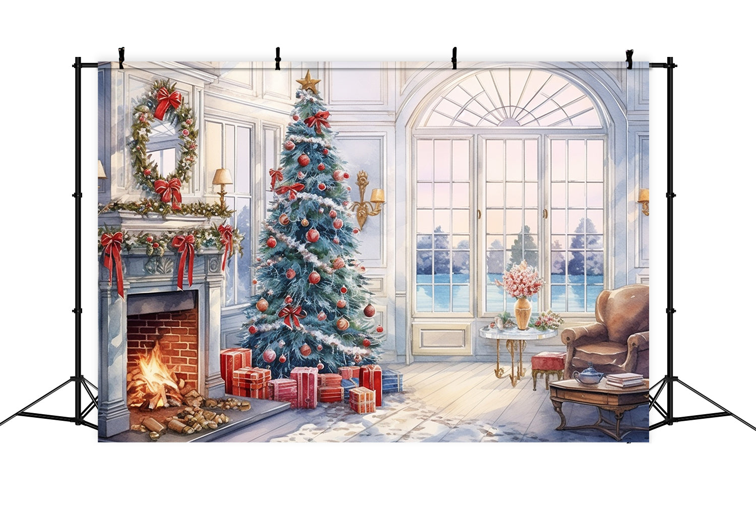 Weihnachten Gemütliches Wohnzimmer Kamin Vintage Backdrop RR8-219