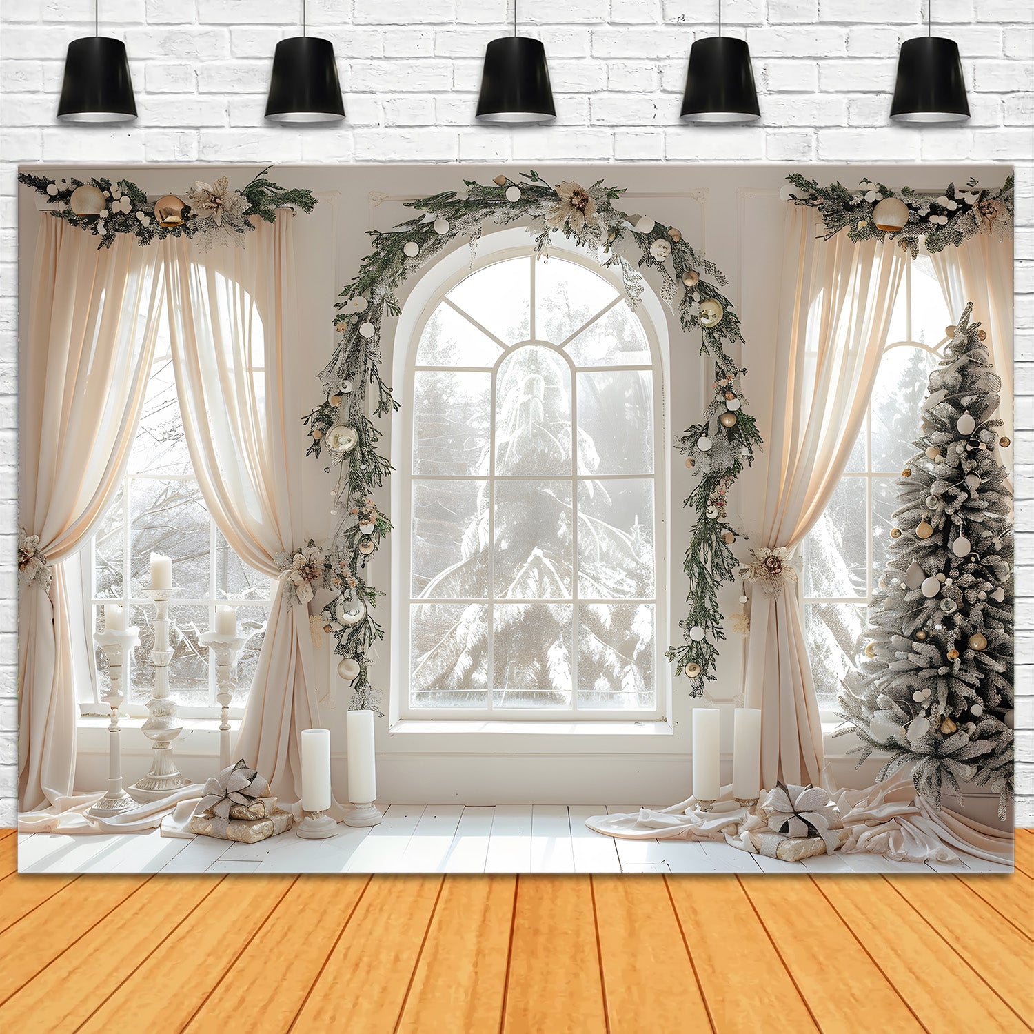 Weihnachten Elegante Fenstervorhänge Backdrop RR8-222