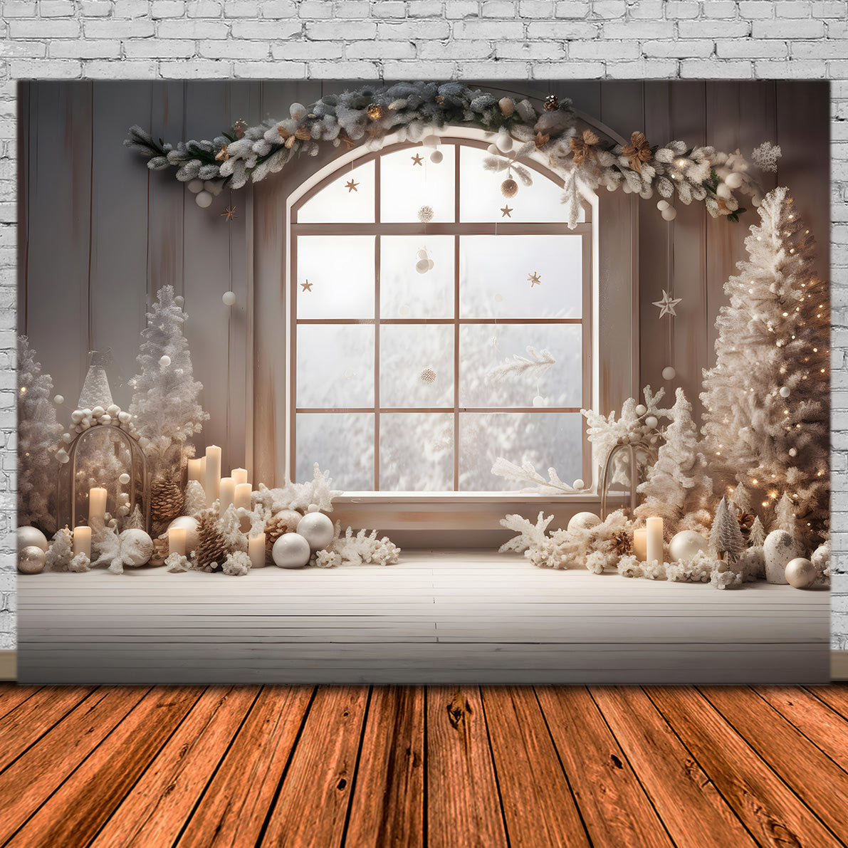 Weihnachten Elegantes weißes Schaufenster Backdrop RR8-225