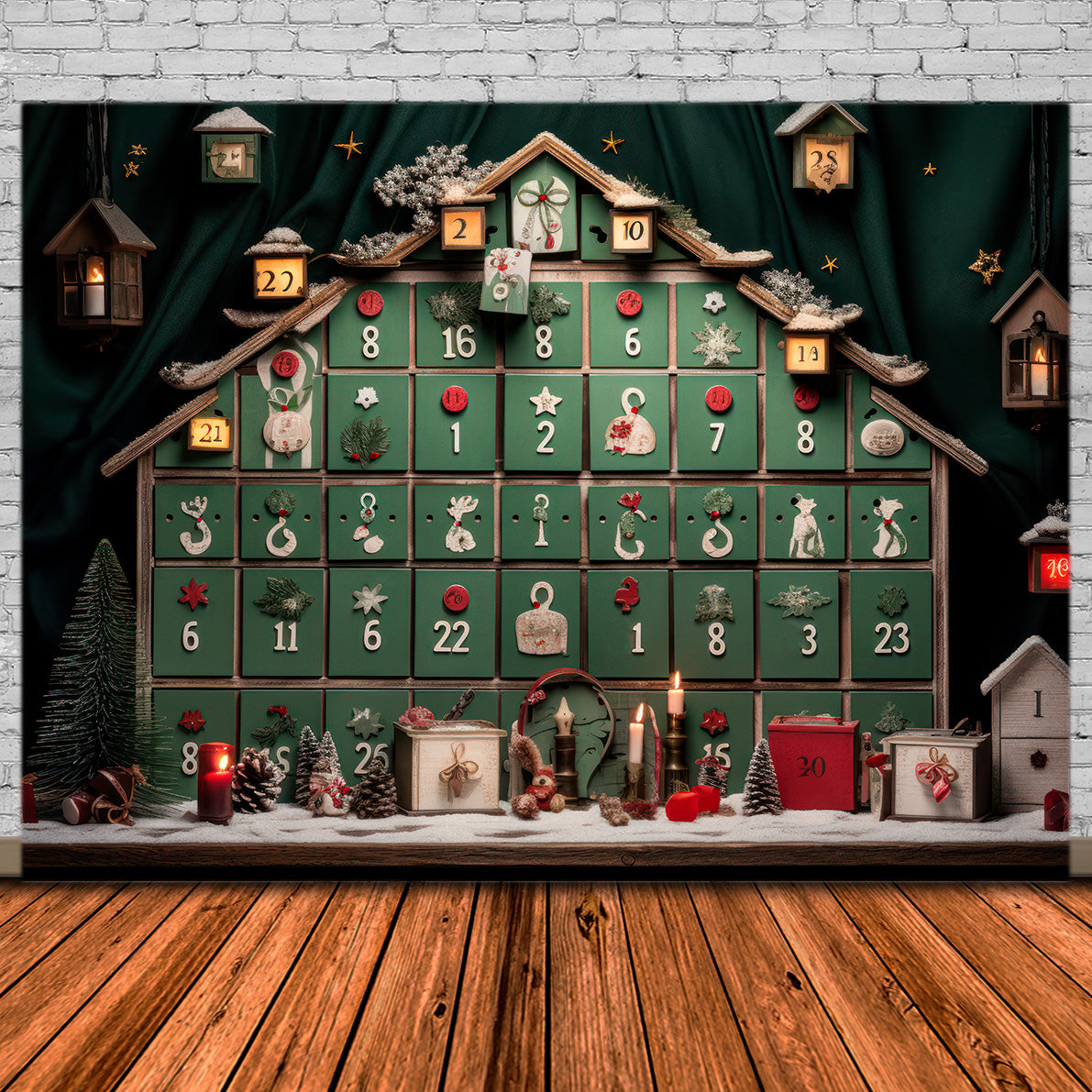 Weihnachtlicher Adventskalender mit rustikalem Dekor Hintergrund RR8-226