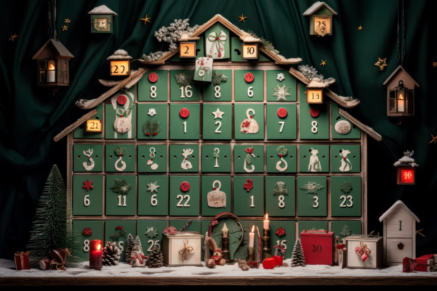 Weihnachtlicher Adventskalender mit rustikalem Dekor Hintergrund RR8-226