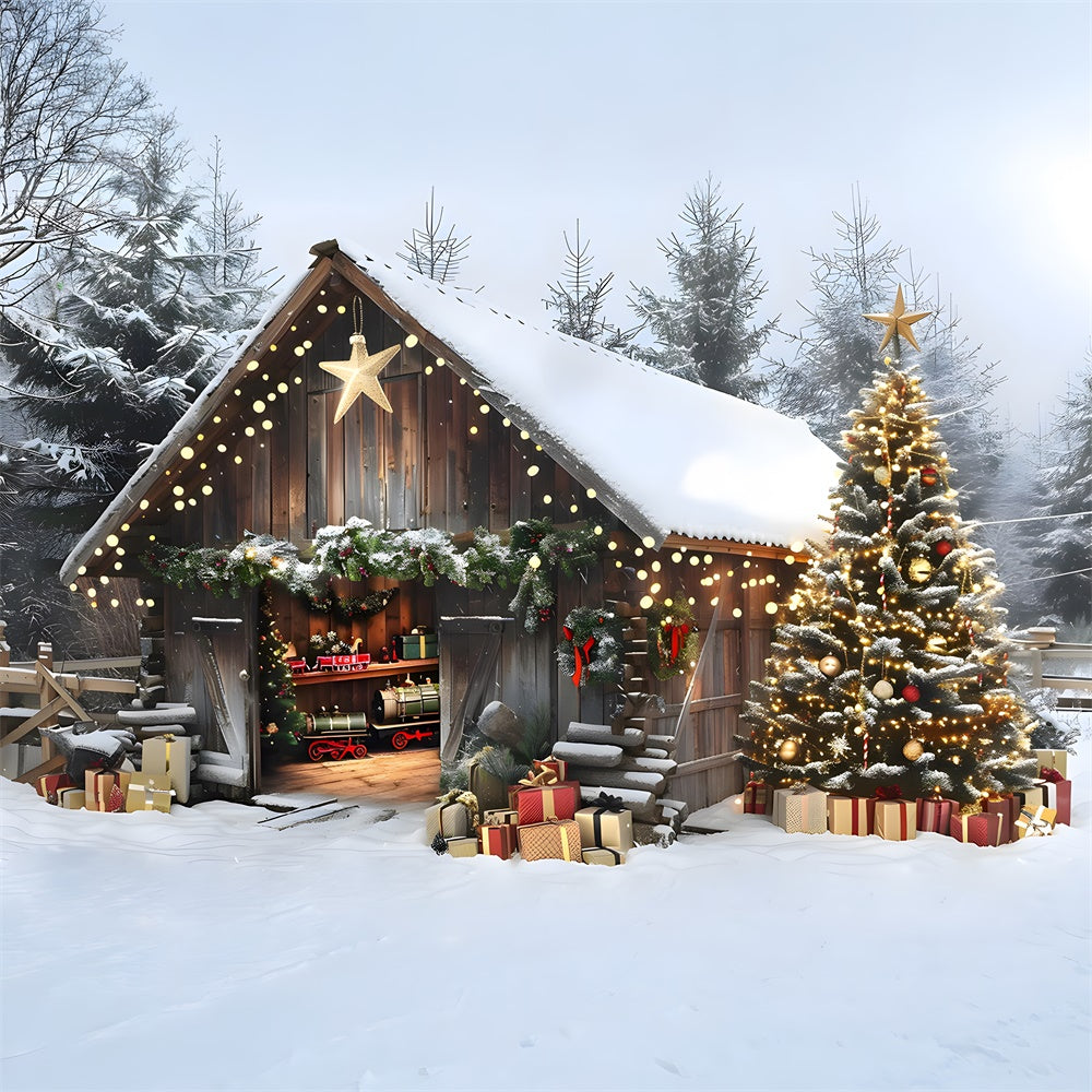 Weihnachten Glühende Bäume Holzhaus Backdrop RR8-23