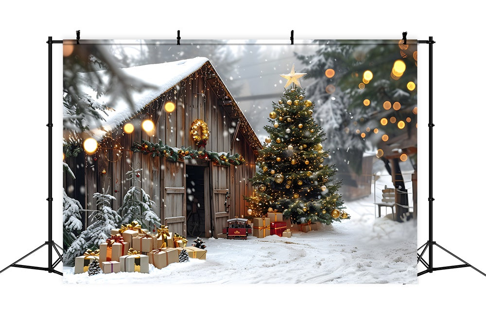 Weihnachten Holzhaus Schneeflocke Backdrop RR8-24