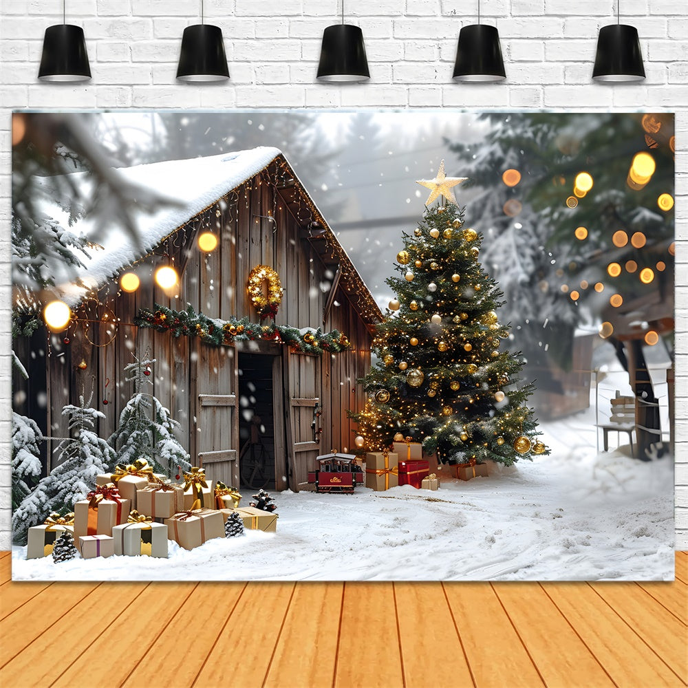 Weihnachten Holzhaus Schneeflocke Backdrop RR8-24