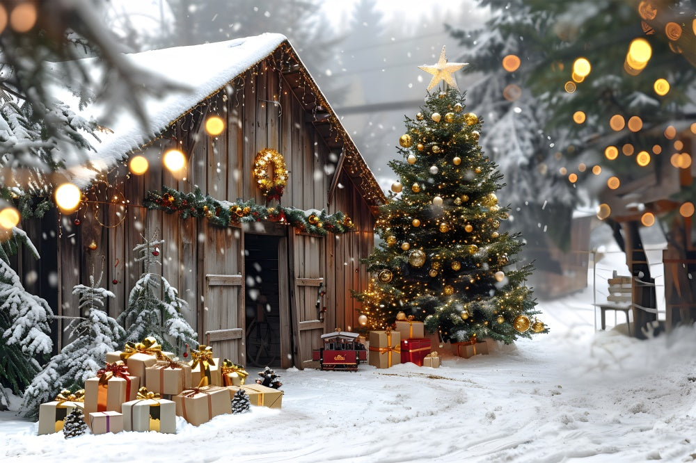 Weihnachten Holzhaus Schneeflocke Backdrop RR8-24