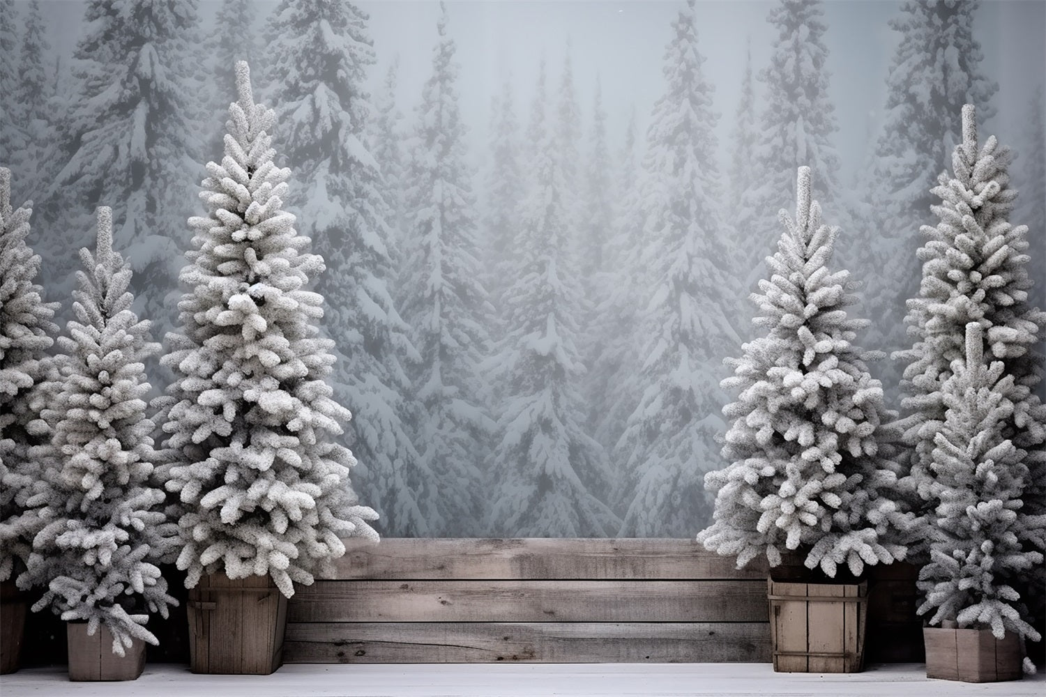 Weihnachtlicher verschneiter Wald mit gefrosteten Bäumen RR8-247