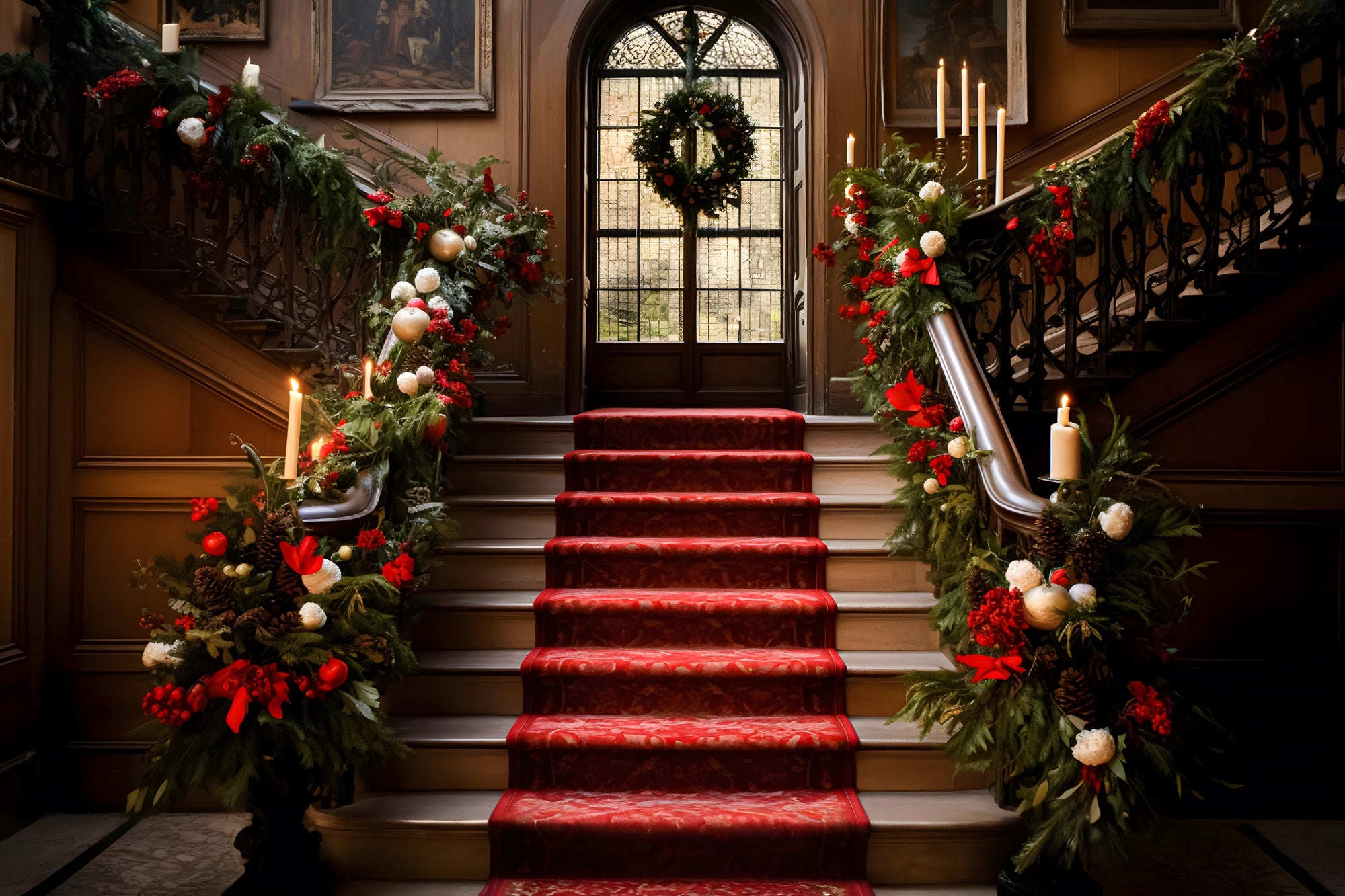 Weihnachten Grand Staircase mit festlicher Girlande Backdrop RR8-265