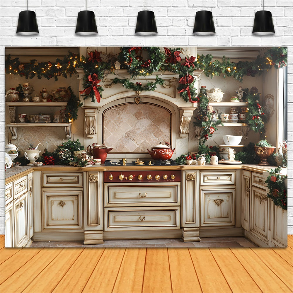 Weihnachten Küche Display Kranz Hintergrund RR8-344