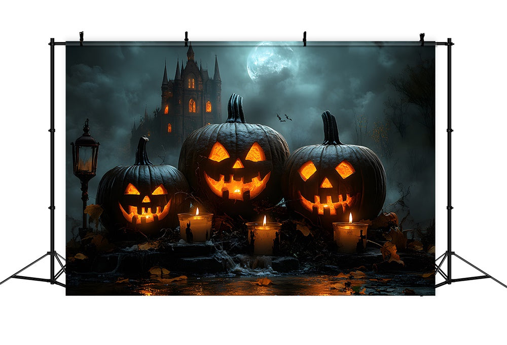 Halloween Mond Glühender Böser Kürbis Hintergrund RR8-376