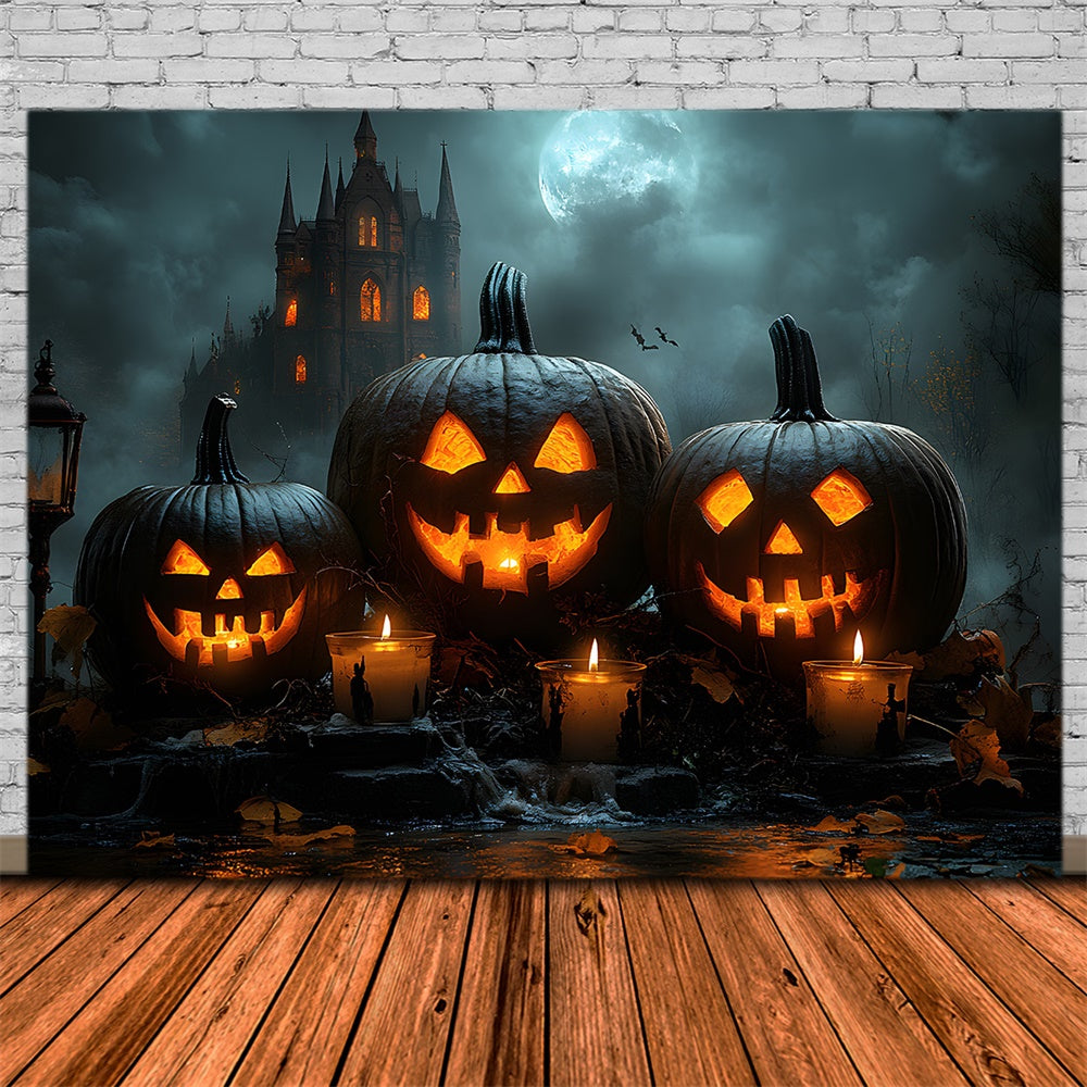 Halloween Mond Glühender Böser Kürbis Hintergrund RR8-376