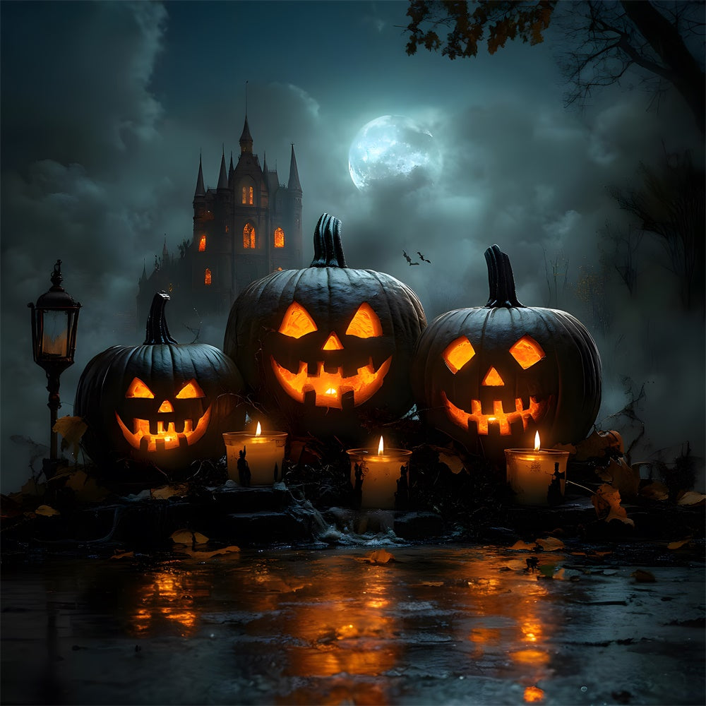 Halloween Mond Glühender Böser Kürbis Hintergrund RR8-376