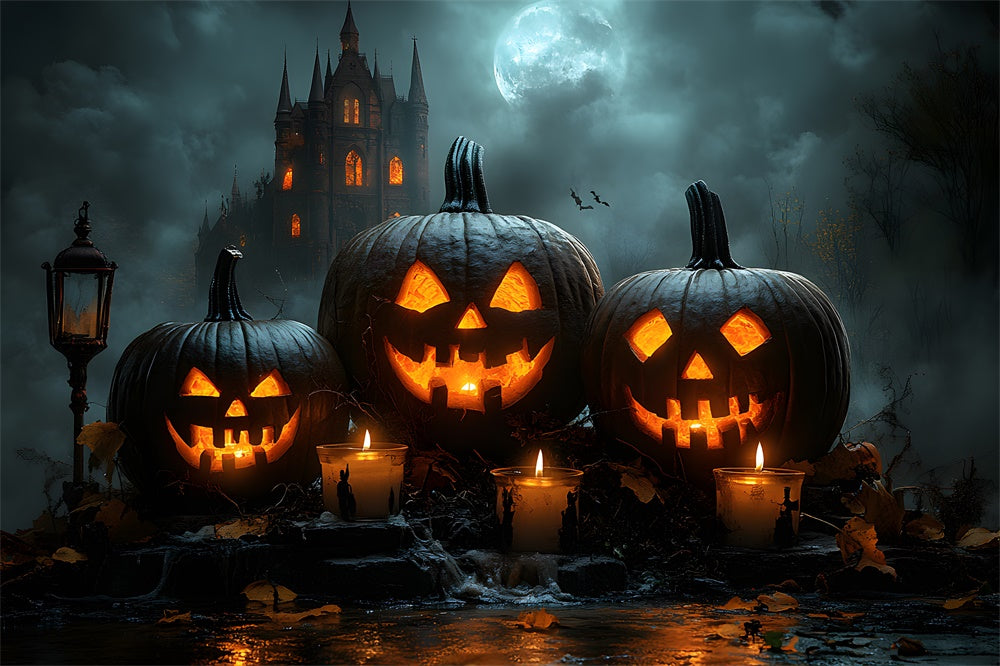 Halloween Mond Glühender Böser Kürbis Hintergrund RR8-376