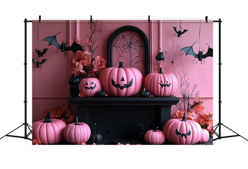 Halloween Rosa Böse Kürbisse Fledermäuse Hintergrund RR8-389