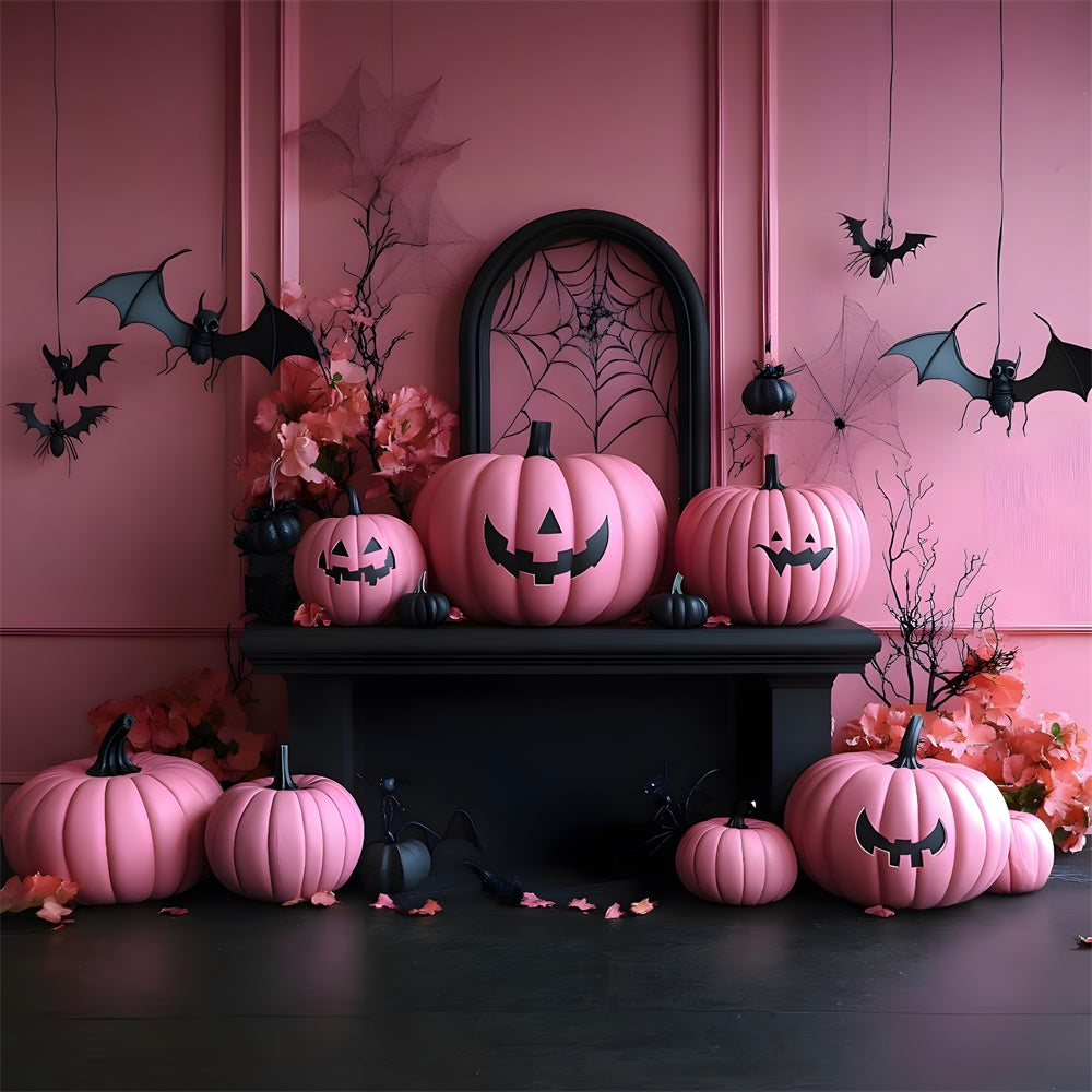 Halloween Rosa Böse Kürbisse Fledermäuse Hintergrund RR8-389