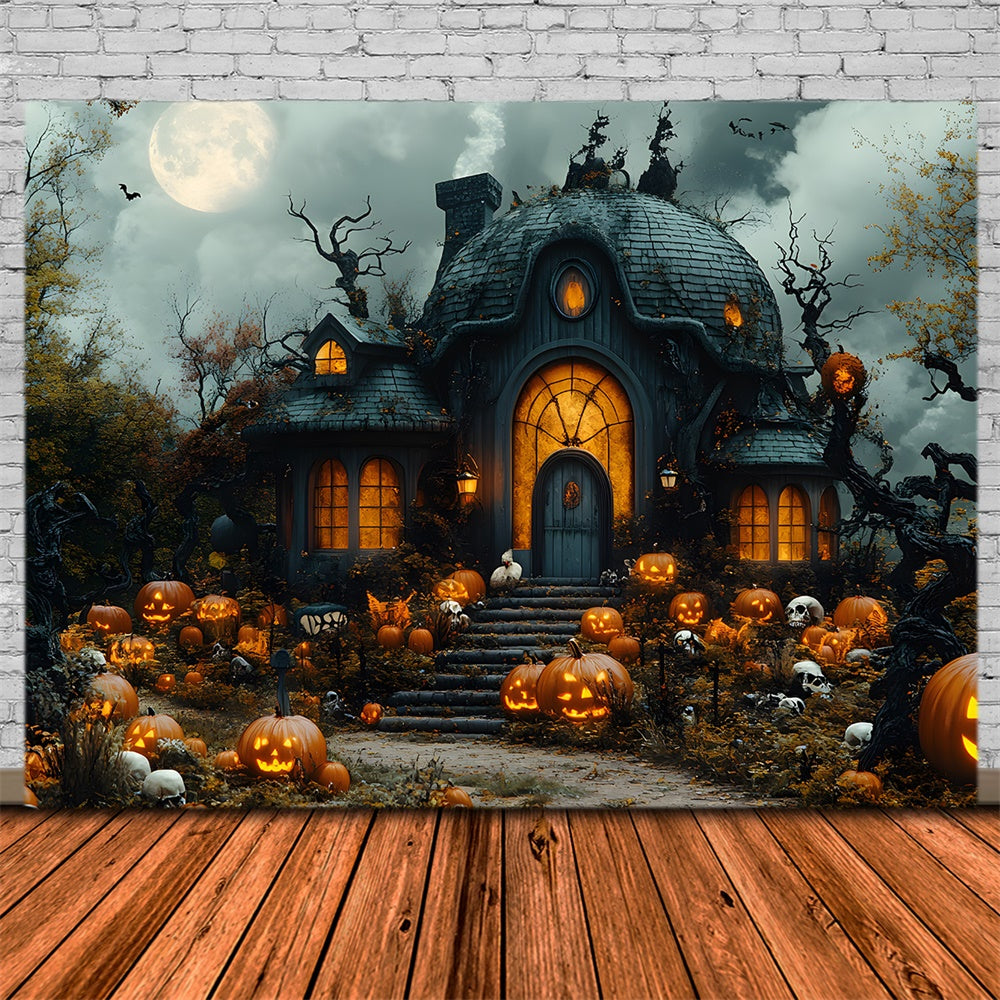 Halloween Horror Hexenhaus Kürbisse Hintergrund RR8-391